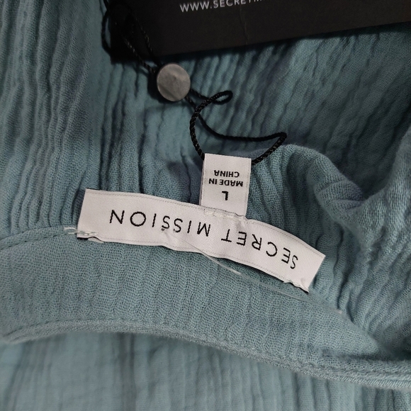 NEW SECRET MISSION Double Cotton Anita Embroidered Midi Dress Dusty Blue - Picture 6 of 9